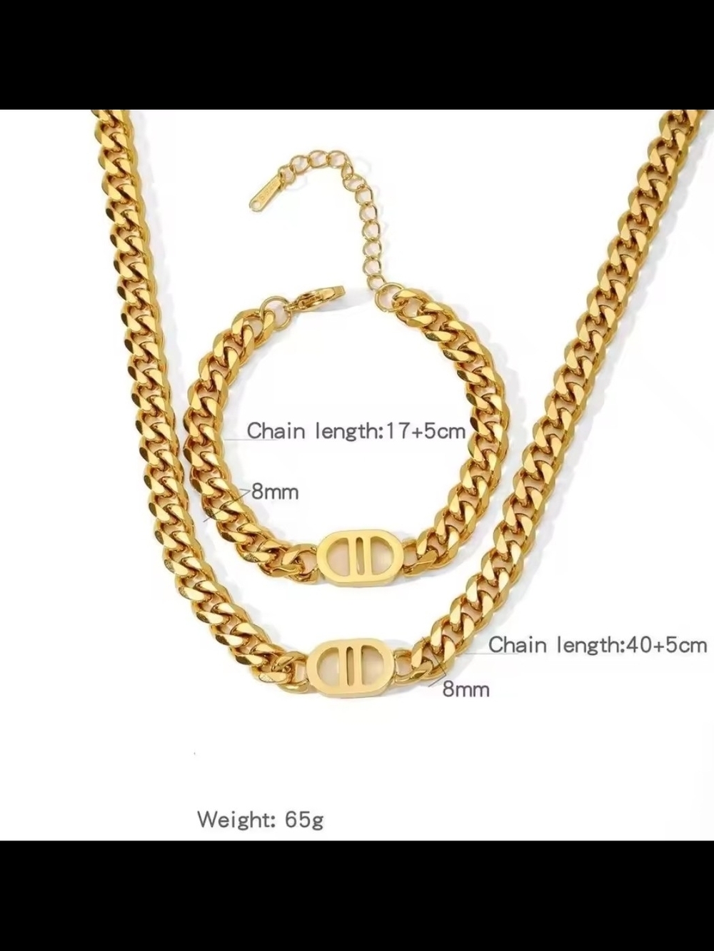 stainless steel with 18k gold plating Chain Necklace and Bracelet Set - Picture 4 of 4